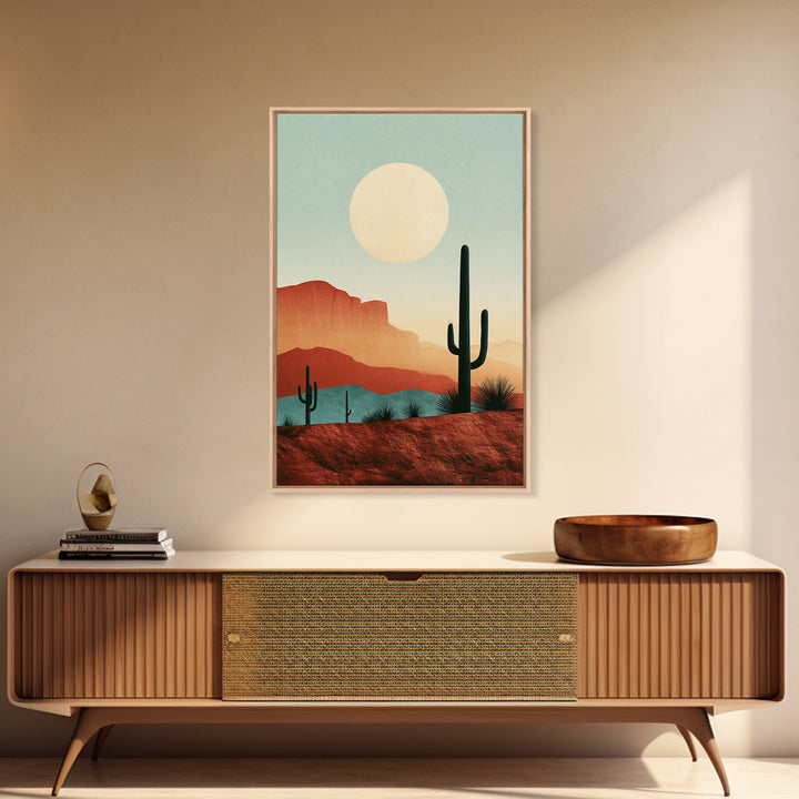 Minimal Beige Sun Framed Canvas Print, Desert Art, Digital Prints, Southwestern Decor, Oil Painting, Desert, Boho Wall Art, DES-2x3-30