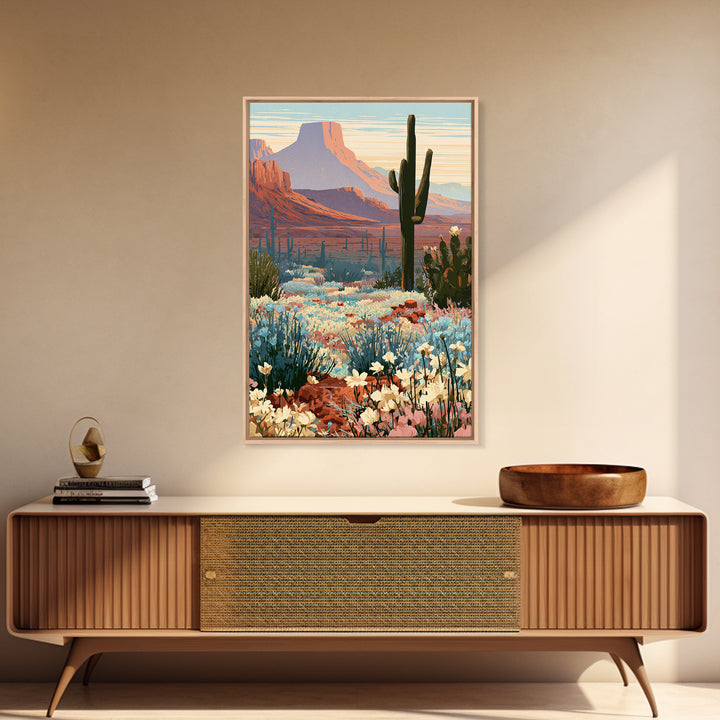 Desert Wildflowers After Spring Rain Framed Canvas Print, Desert Art, Textured Painting, Southwestern Decor, Fine Art, Desert, DES-2x3-36