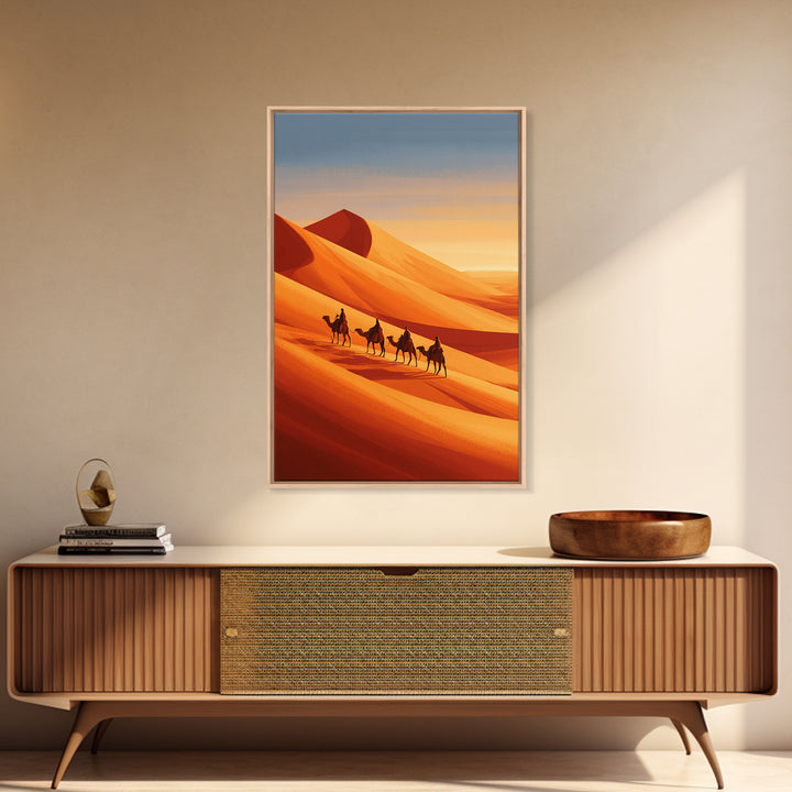Camel Caravan Crossing Golden Dunes Canvas Print, Desert Art, Bedroom Wall Art, Southwestern Decor, Fine Art, Desert, DES-2x3-39