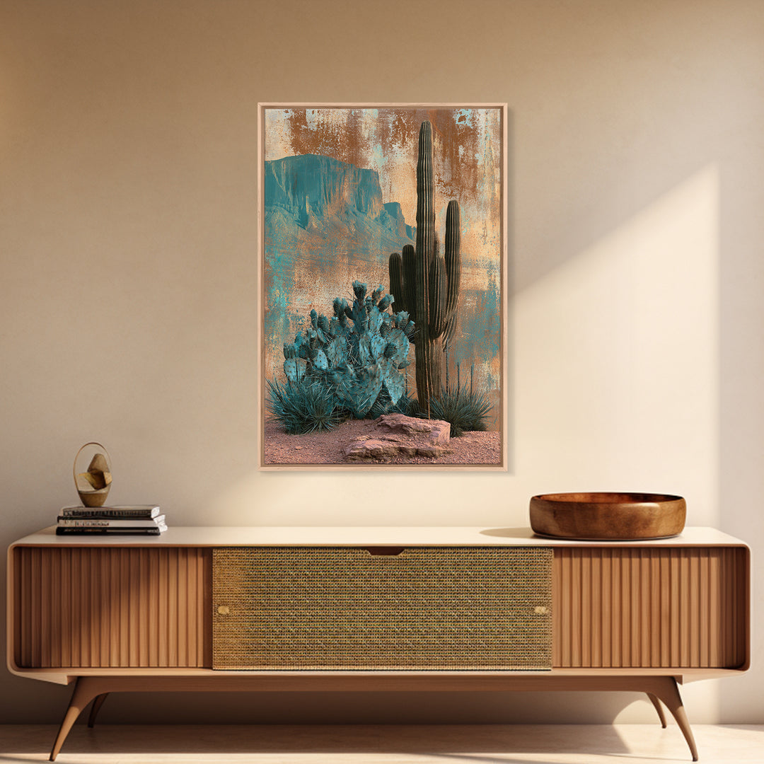 Cactus Botanical Plate Canvas Print, Desert Art, Oil Painting, Southwestern Decor, Watercolor Art, Desert, Bedroom Wall Art, DES-2x3-40