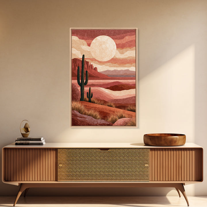 Desert Moon over Rolling Sand Framed Canvas Print, Desert Art, Wall Art Prints, Southwestern Decor, Watercolor Art, Desert, DES-2x3-42
