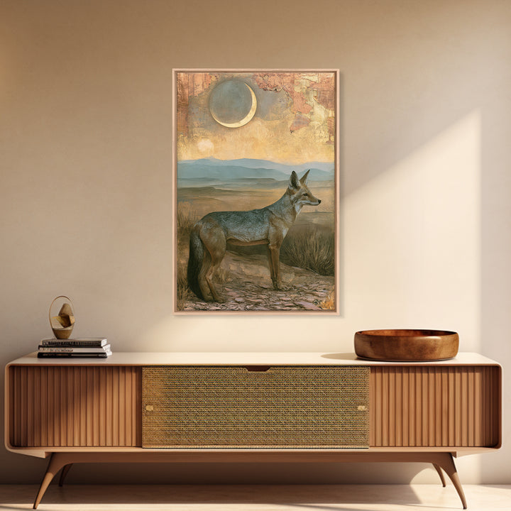Desert Fox Beneath a Crescent Moon Canvas Print, Desert Art, Bedroom Wall Art, Southwestern Decor, Desert, Fine Art Print, DES-2x3-49