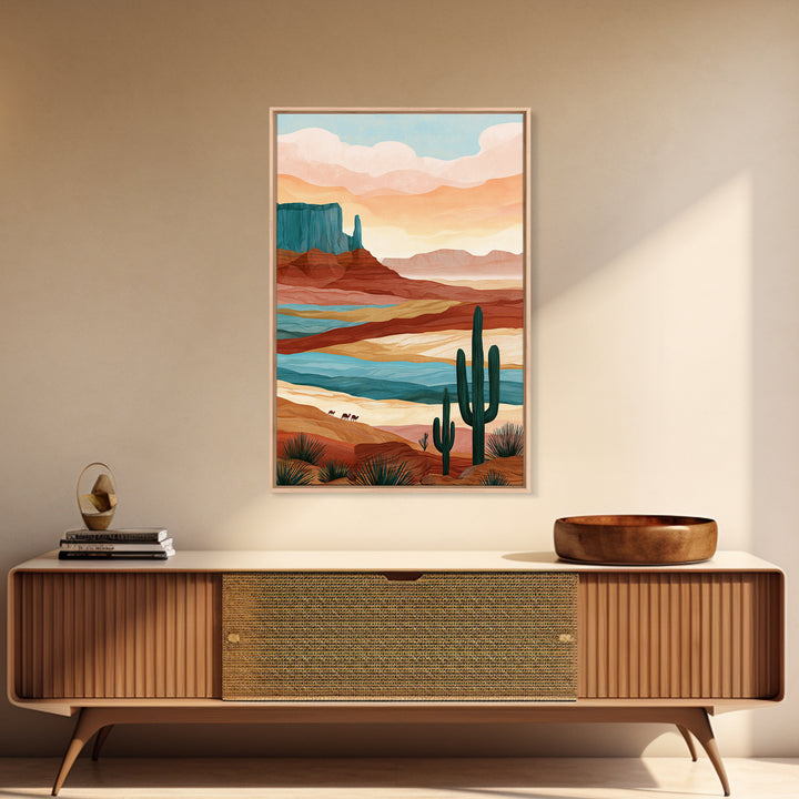 Saharan Dunes with Tiny Caravan Silhouettes Canvas Print, Desert Art, Boho Wall Art, Southwestern Decor, Watercolor Art, Desert, DES-2x3-58