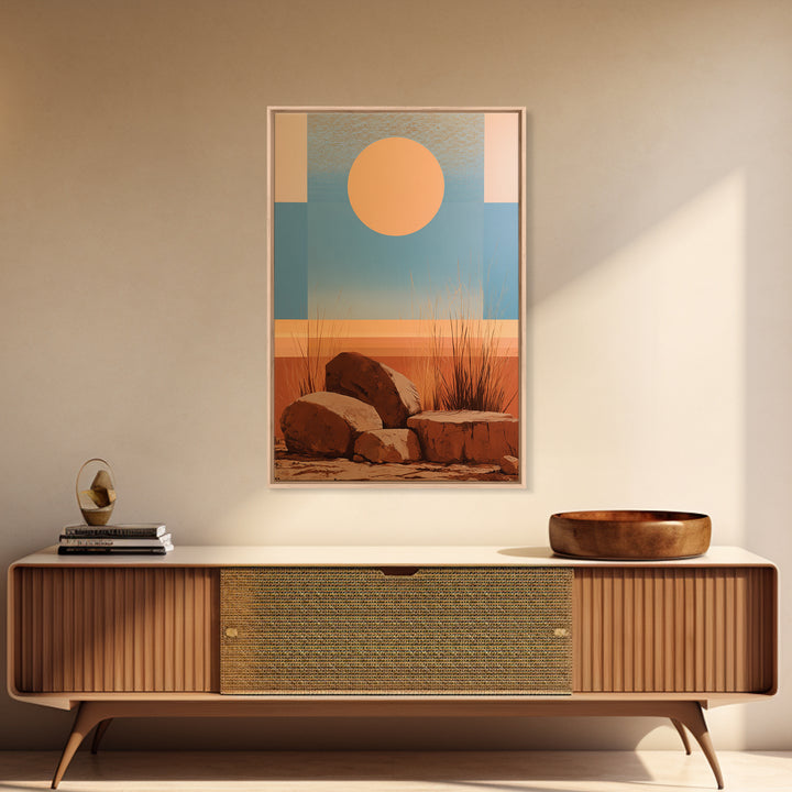 Minimal Beige Sun Framed Canvas Print, Desert Art, Digital Prints, Southwestern Decor, Oil Painting, Desert, Boho Wall Art, DES-2x3-6