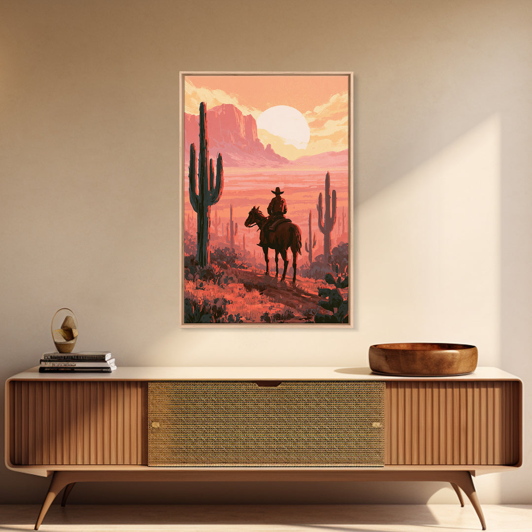 Dusty Horseback Rider at Sunset Canvas Print, Desert Art, Wall Decor, Southwestern Decor, Fine Art, Desert, Living Room Decor, DES-2x3-7