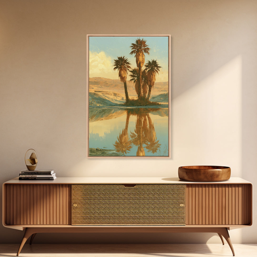 Palm Oasis Reflected Canvas Print, Desert Art, Living Room Art, Southwestern Decor, Oil Painting, Desert, Contemporary Art, DES-2x3-71