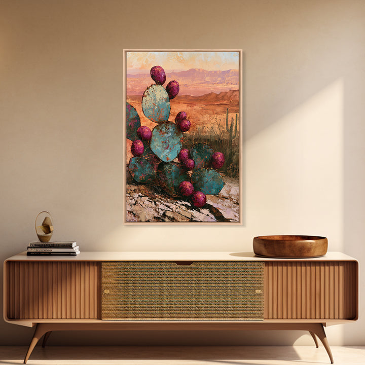 Prickly Pear Cactus Framed Canvas Print, Desert Art, Nature Wall Art, Southwestern Decor, Fine Art, Desert, Home Decor, DES-2x3-75