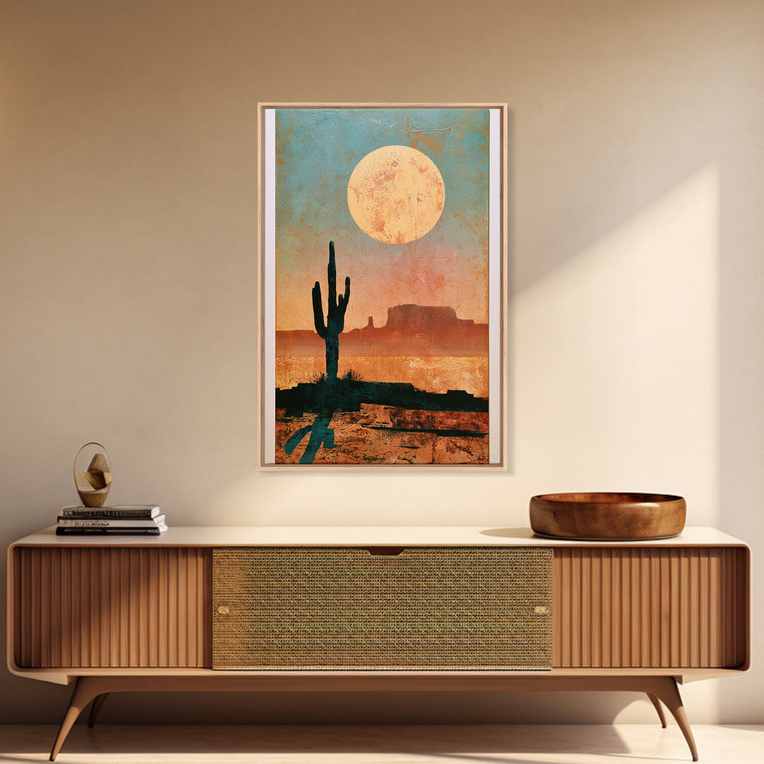 Minimal Beige Sun Framed Canvas Print, Desert Art, Abstract Wall Art, Southwestern Decor, Desert, Digital Download Art, DES-2x3-78