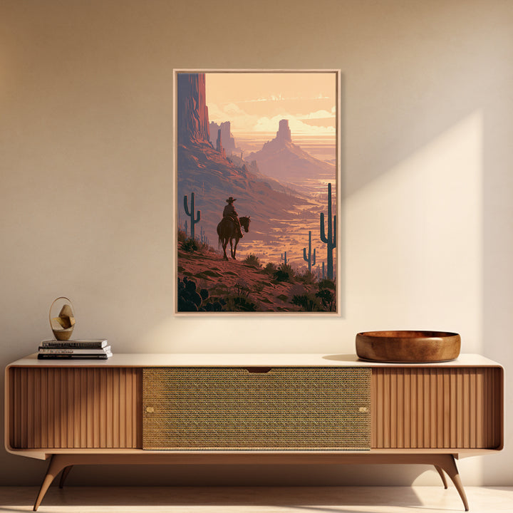 Dusty Horseback Rider at Sunset Canvas Print, Desert Art, Landscape Art, Southwestern Decor, Fine Art, Desert, Art Print, DES-2x3-79