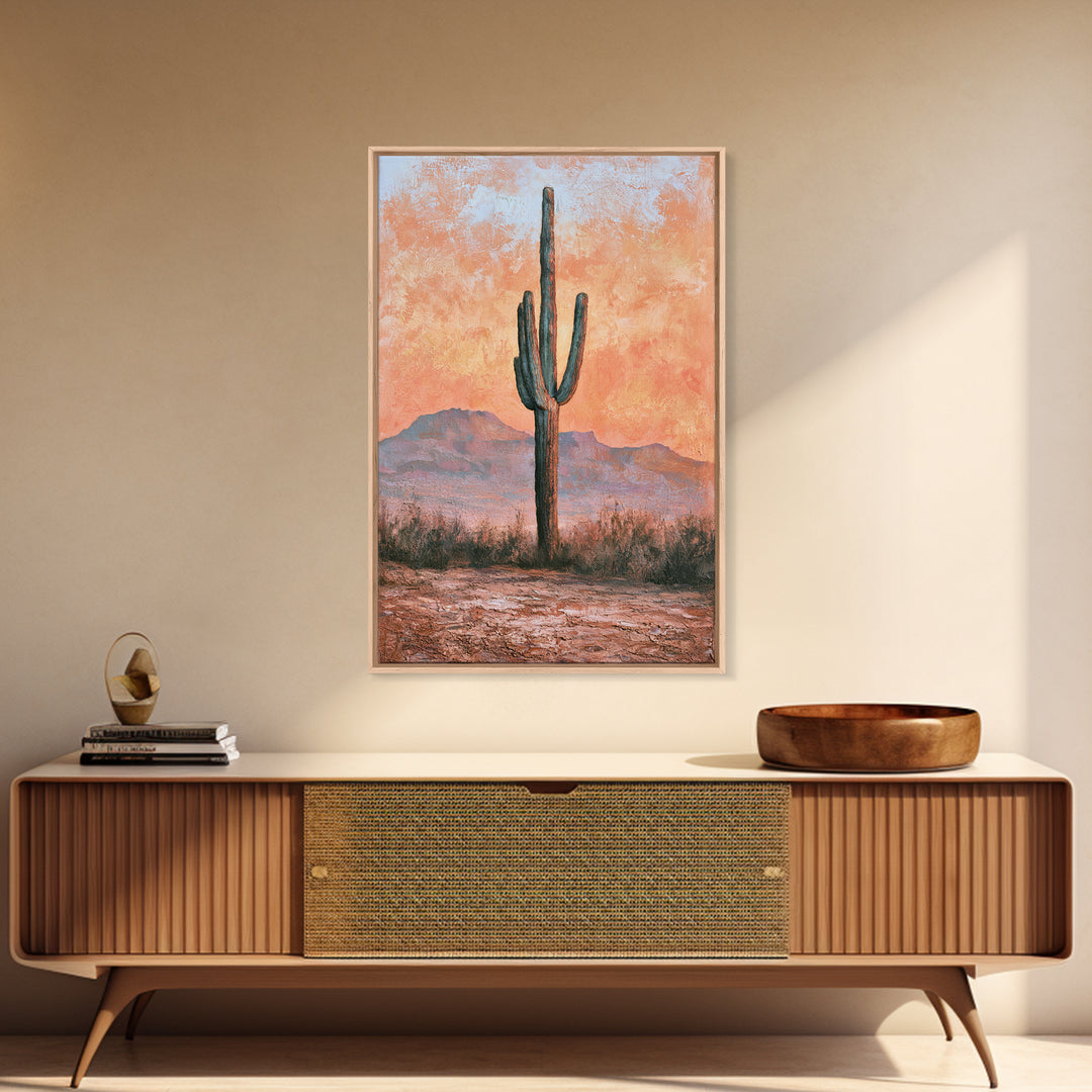 Saguaro Cactus under Orange Sunset Sky Canvas Print, Desert Art, Living Room Art, Southwestern Decor, Fine Art, Desert, DES-2x3-81