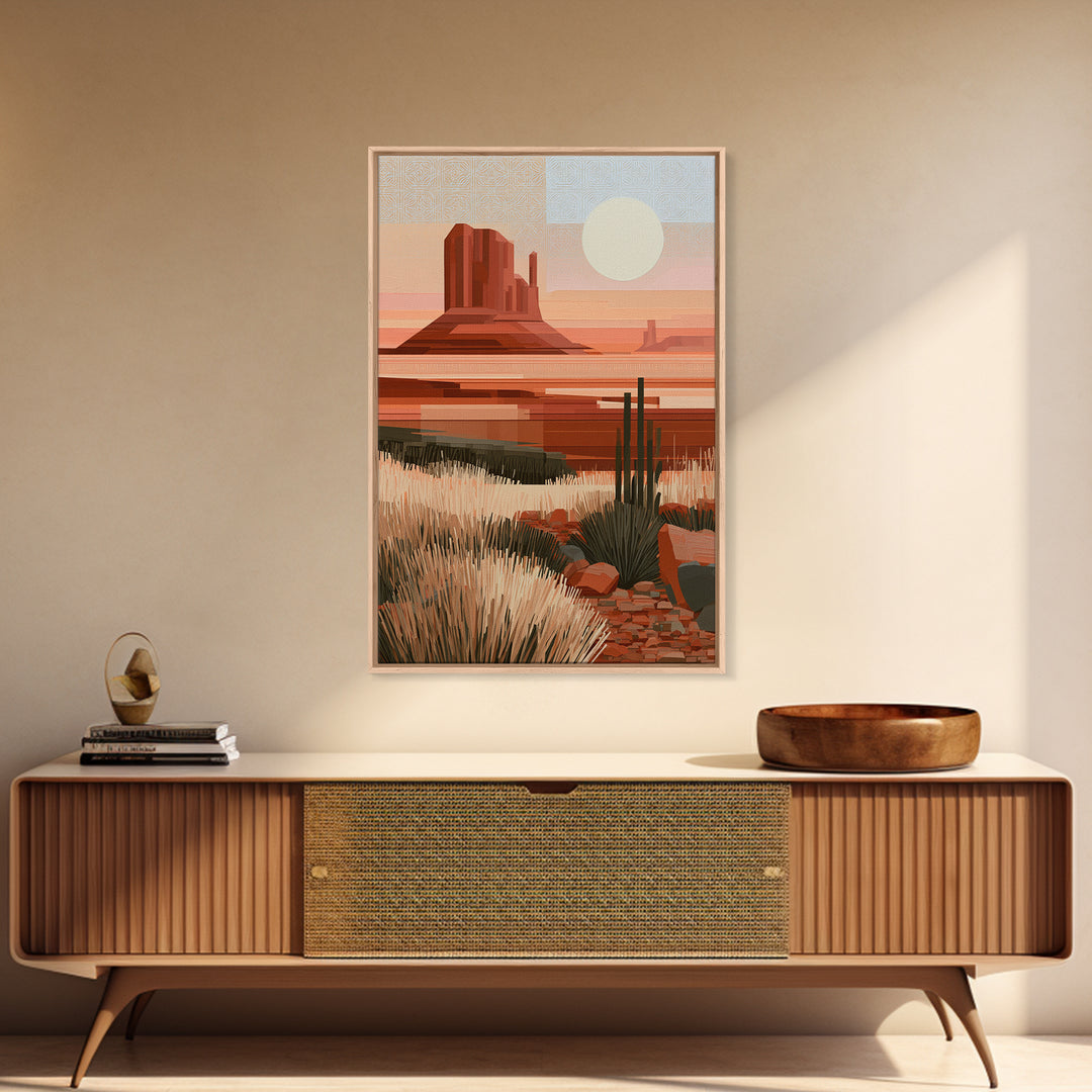 Terracotta and Cream Geometric Landscape Framed Canvas Print, Desert Art, Living Room Decor, Southwestern Decor, Desert, DES-2x3-98