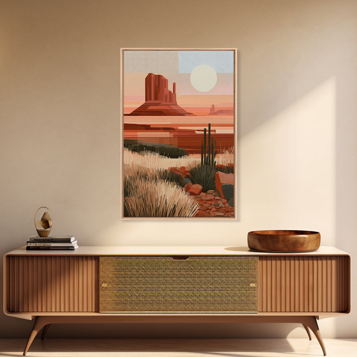 Terracotta and Cream Geometric Landscape Framed Canvas Print, Desert Art, Living Room Decor, Southwestern Decor, Desert, DES-2x3-98