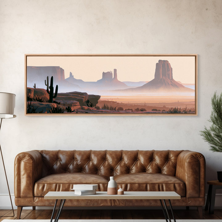 Monument Valley Silhouette Framed Canvas Print, Desert Art, Botanical Art, Southwestern Decor, Watercolor Art, Desert, DES-3x1-1