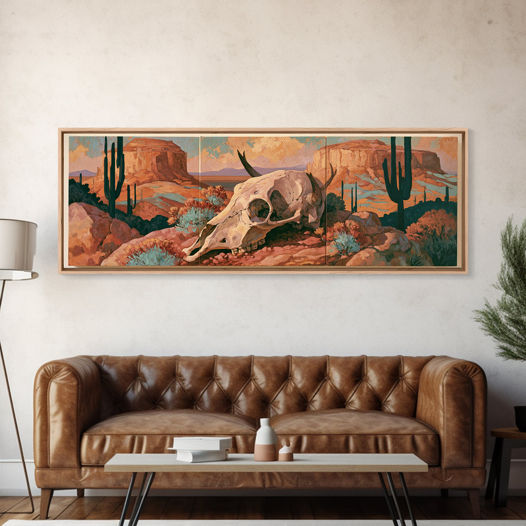 Sun Bleached Skull and Desert Flowers Canvas Print, Desert Art, Printable Wall Art, Southwestern Decor, Fine Art, Desert, DES-3x1-100