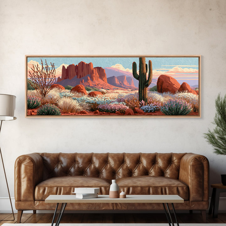 Desert Wildflowers After Spring Rain Canvas Print, Desert Art, Digital Download Art, Southwestern Decor, Oil Painting, Desert, DES-3x1-20
