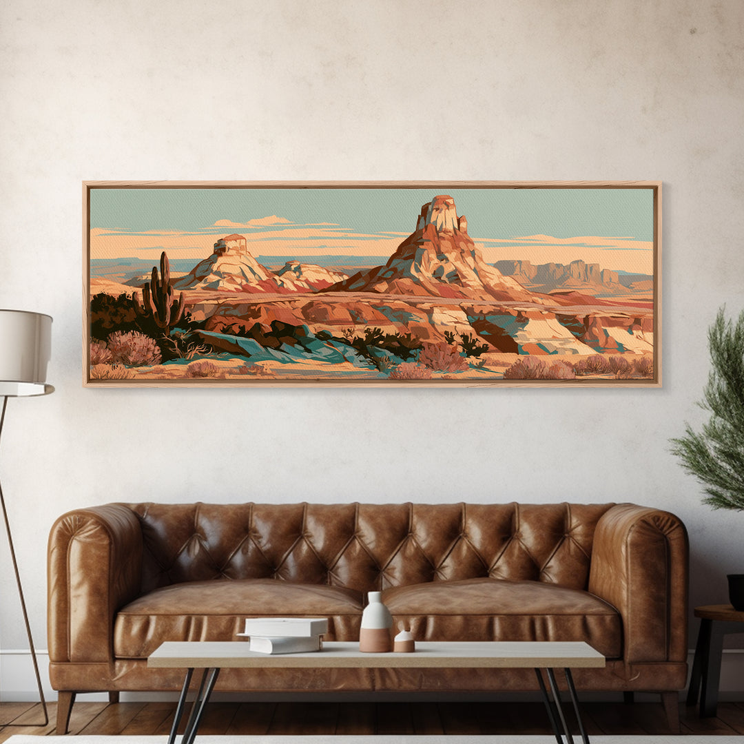 Terracotta and Cream Geometric Landscape Canvas Print, Desert Art, Boho Wall Art, Southwestern Decor, Fine Art, Desert, DES-3x1-34
