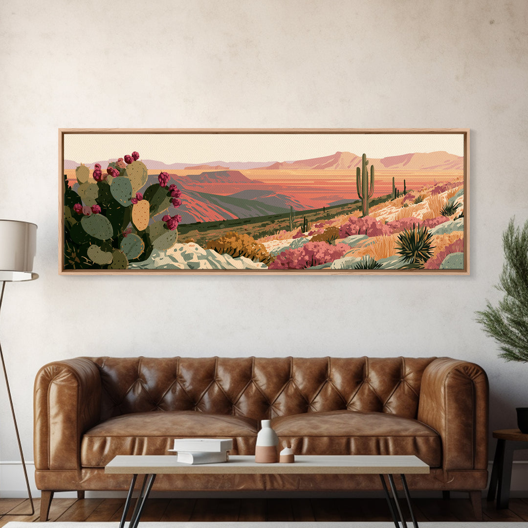 Prickly Pear Cactus Canvas Print, Desert Art, Wall Decor, Southwestern Decor, Oil Painting, Desert, Living Room Decor, DES-3x1-35