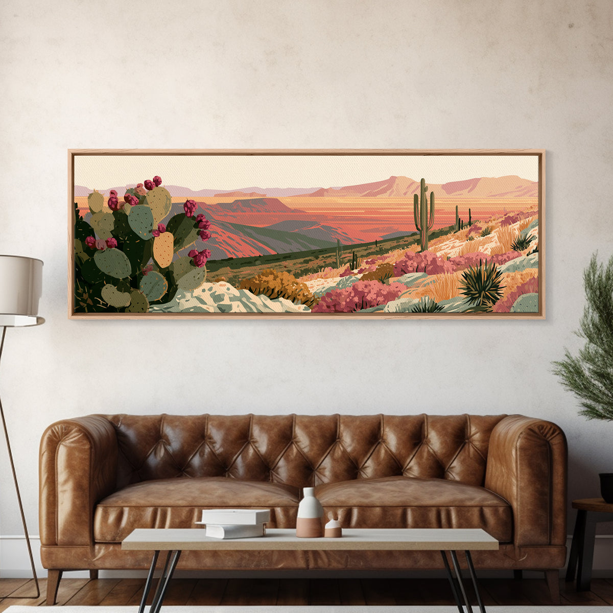 Prickly Pear Cactus Canvas Print, Desert Art, Wall Decor, Southwestern Decor, Oil Painting, Desert, Living Room Decor, DES-3x1-35