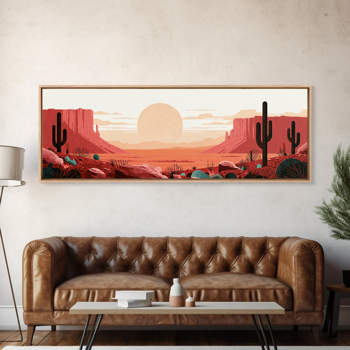 Minimal Beige Sun Canvas Print, Desert Art, Watercolor Painting, Southwestern Decor, Oil Painting, Desert, Nature Wall Art, DES-3x1-38