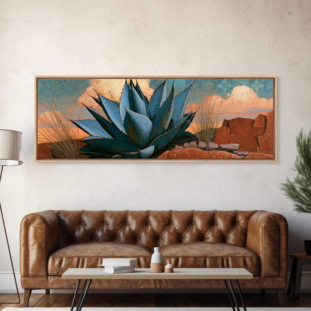 Agave Plant Closeup Canvas Print, Desert Art, Modern Decor, Southwestern Decor, Oil Painting, Desert, Room Decor, DES-3x1-40