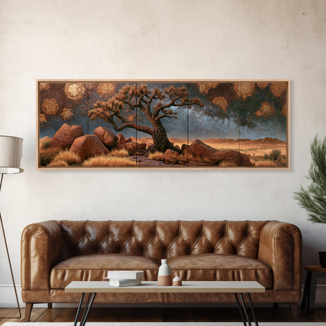 Joshua Tree under Star Filled Night Canvas Print, Desert Art, Landscape Art, Southwestern Decor, Watercolor Art, Desert, DES-3x1-46