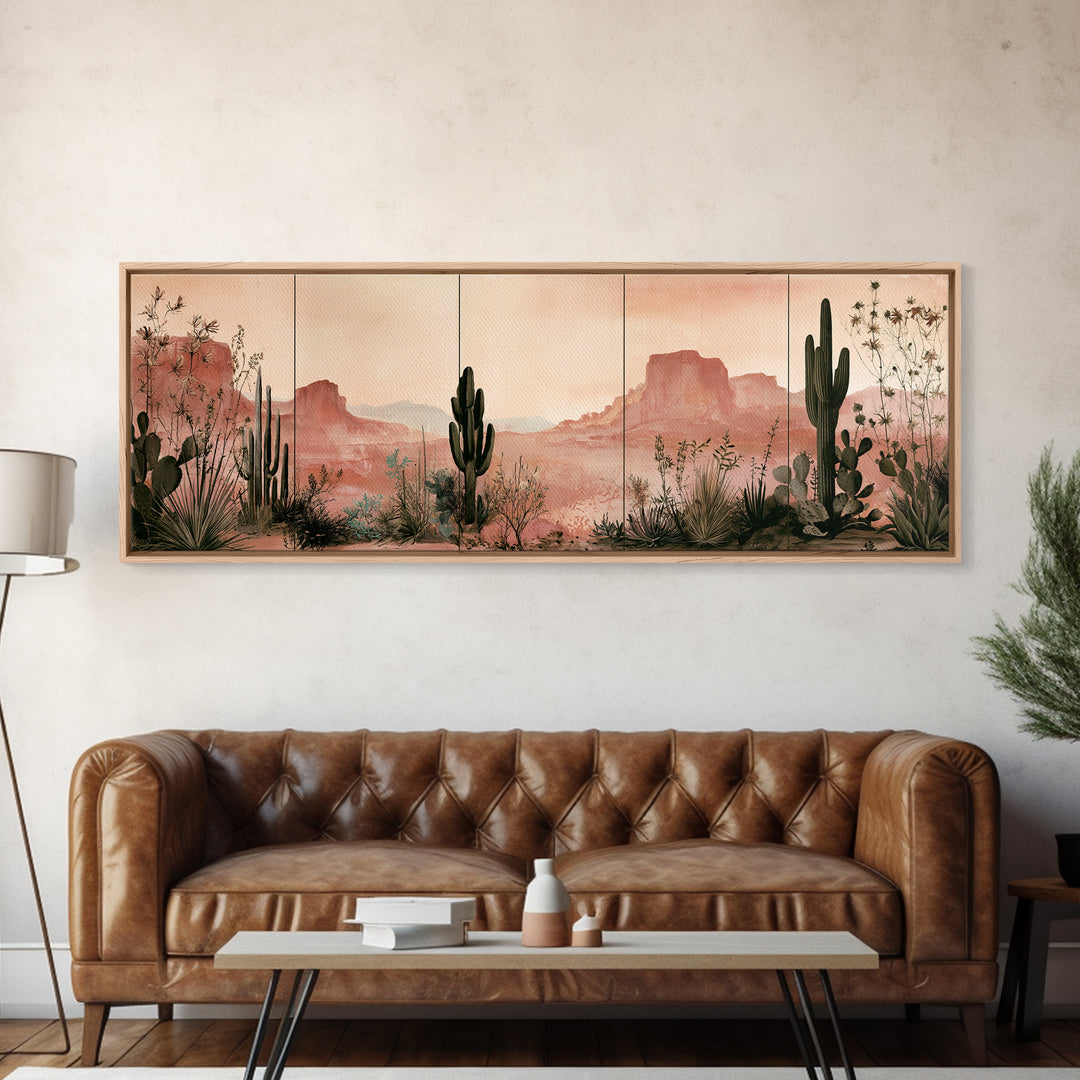 Cactus Botanical Plate Canvas Print, Desert Art, Minimalist Decor, Southwestern Decor, Fine Art, Desert, Boho, Original Art, DES-3x1-48