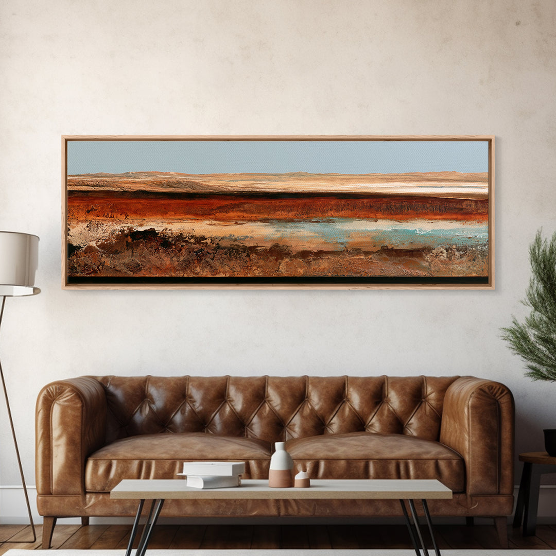 Abstract Heatwave Horizon Framed Canvas Print, Desert Art, Fine Art Print, Southwestern Decor, Oil Painting, Desert, DES-3x1-53