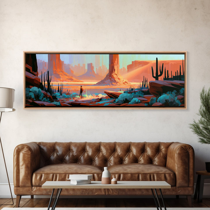 Sandstone Canyon with Dramatic Light Beam Framed Canvas Print, Desert Art, Wall Art, Southwestern Decor, Oil Painting, Desert, DES-3x1-56