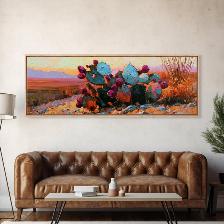 Prickly Pear Cactus Framed Canvas Print, Desert Art, Original Painting, Southwestern Decor, Fine Art, Desert, Bedroom Wall Art, DES-3x1-59
