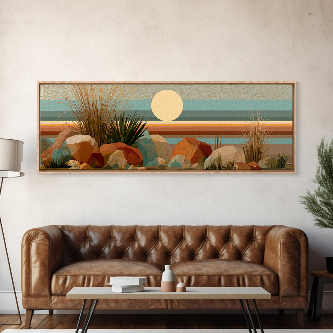 Minimal Beige Sun Canvas Print, Desert Art, Minimalist Decor, Southwestern Decor, Fine Art, Desert, Boho, Original Art, DES-3x1-62