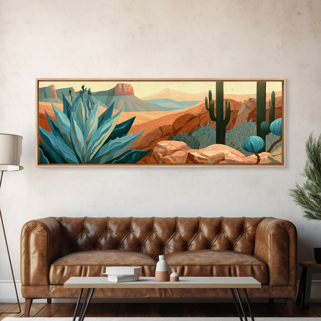 Agave Plant Closeup Framed Canvas Print, Desert Art, Textured Painting, Southwestern Decor, Fine Art, Desert, Oil Painting, DES-3x1-64