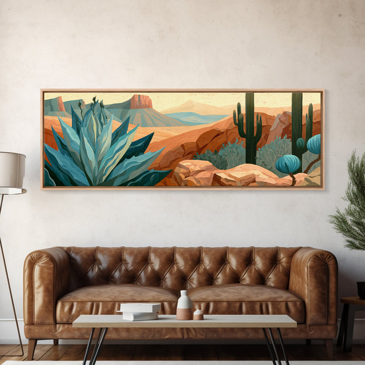 Agave Plant Closeup Framed Canvas Print, Desert Art, Textured Painting, Southwestern Decor, Fine Art, Desert, Oil Painting, DES-3x1-64