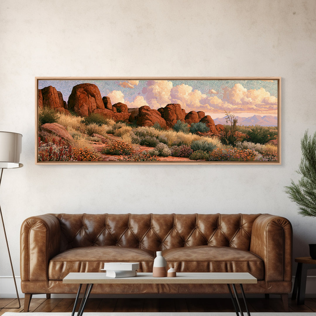 Desert Wildflowers After Spring Rain Framed Canvas Print, Desert Art, Room Decor, Southwestern Decor, Fine Art, Desert, DES-3x1-68