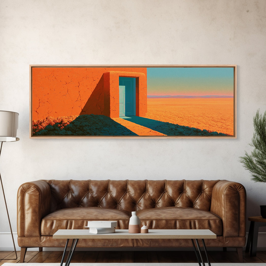 Adobe Doorway with Turquoise Shadow Framed Canvas Print, Desert Art, Art Print, Southwestern Decor, Fine Art, Desert, DES-3x1-69