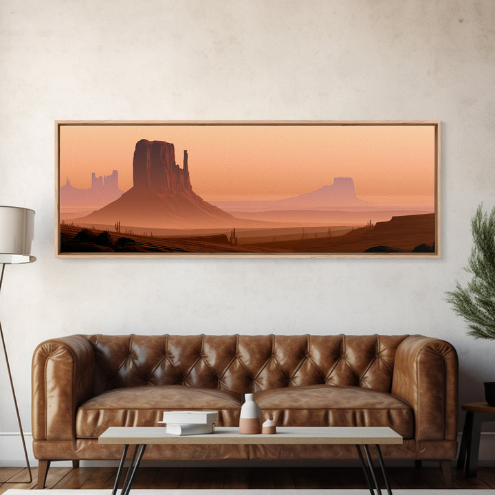 Monument Valley Silhouette Framed Canvas Print, Desert Art, Textured Painting, Southwestern Decor, Oil Painting, Desert, DES-3x1-73