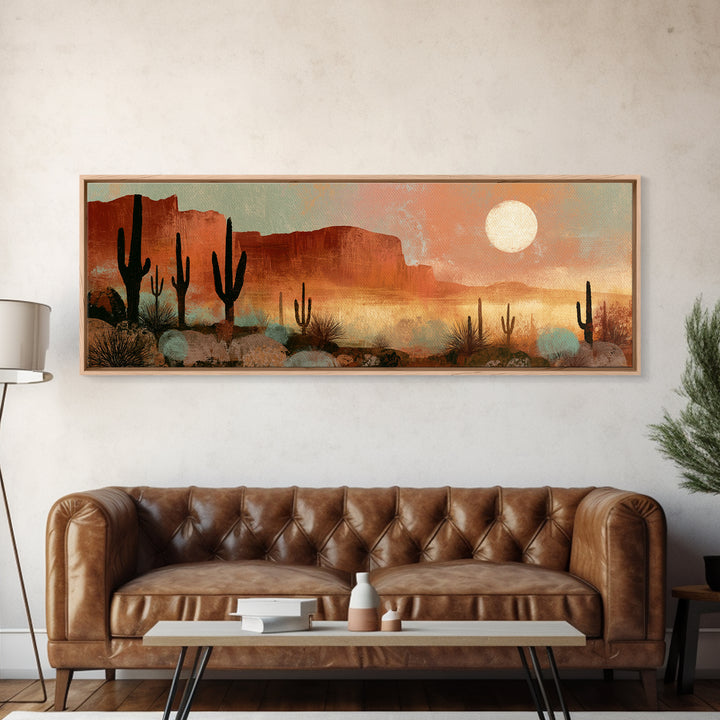 Desert Moon over Rolling Sand Framed Canvas Print, Desert Art, Colorful Wall Art, Southwestern Decor, Fine Art, Desert, DES-3x1-74