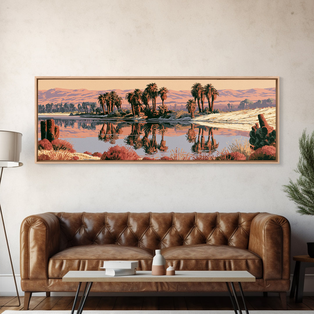 Palm Oasis Reflected Framed Canvas Print, Desert Art, Modern Wall Art, Southwestern Decor, Fine Art, Desert, Gallery Decor, DES-3x1-79