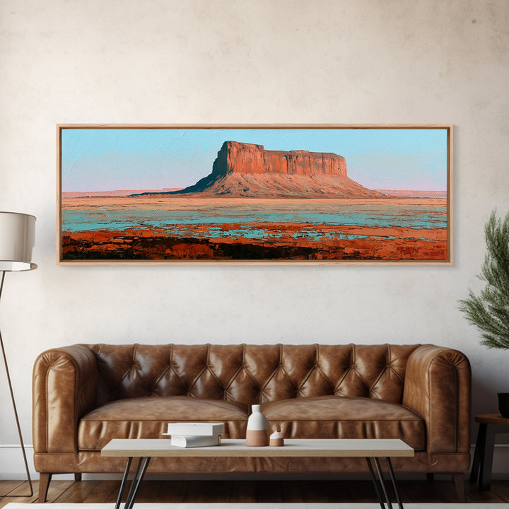 Abstract Mesa Landscape Canvas Print, Desert Art, Boho Wall Art, Southwestern Decor, Watercolor Art, Desert, Living Room Art, DES-3x1-91