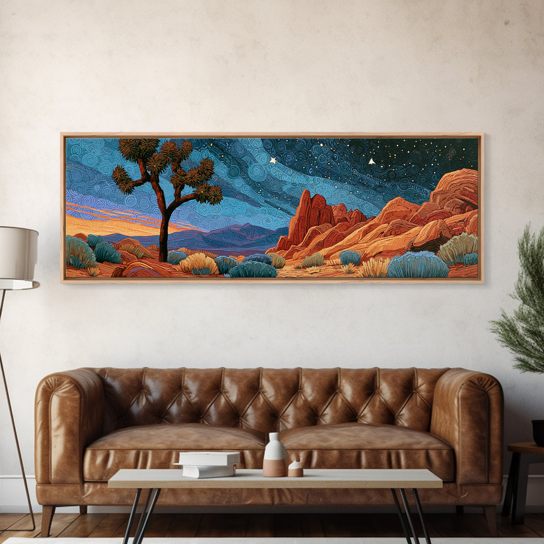 Joshua Tree under Star Filled Night Canvas Print, Desert Art, Living Room Art, Southwestern Decor, Fine Art, Desert, DES-3x1-94
