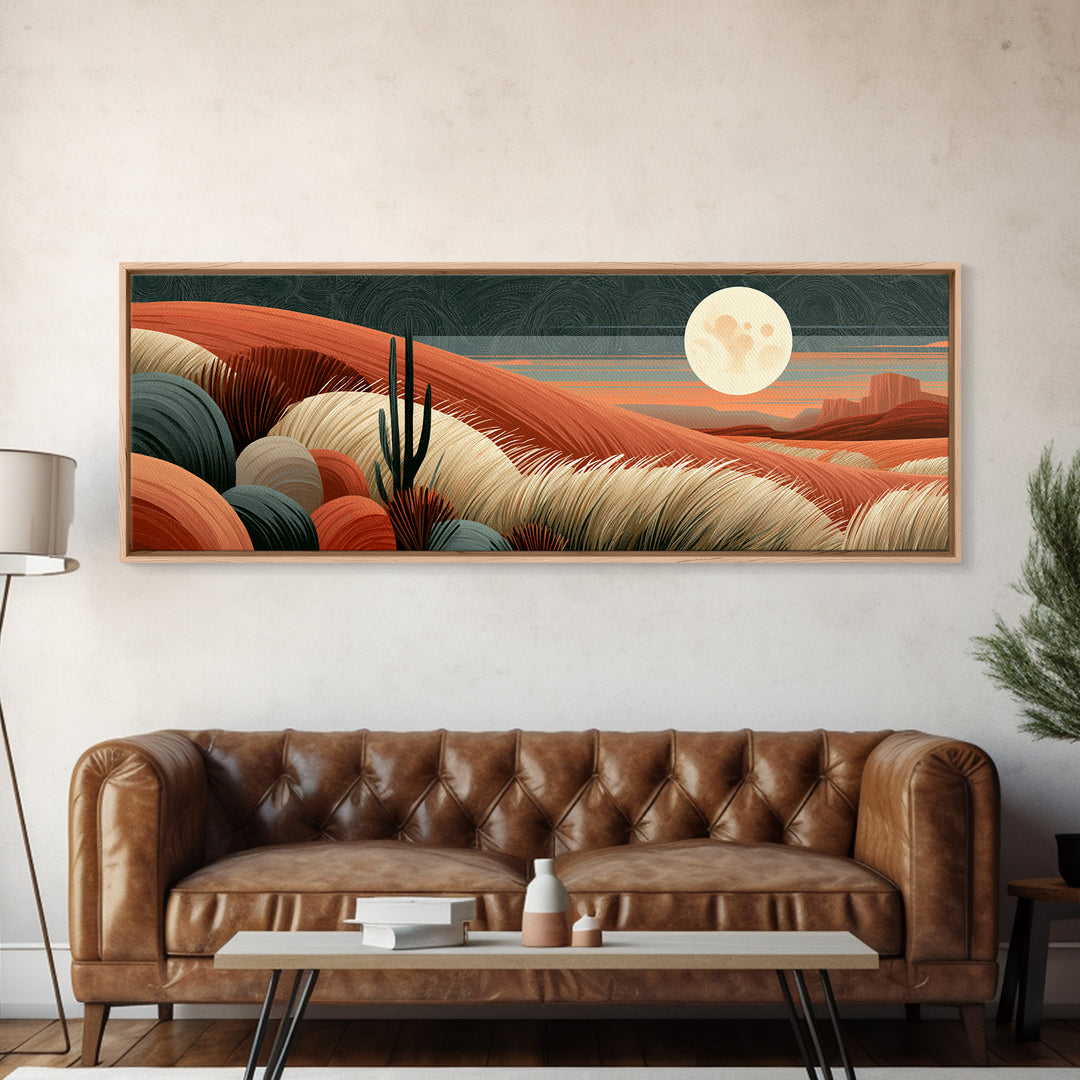 Desert Moon over Rolling Sand Canvas Print, Desert Art, Neutral Decor, Southwestern Decor, Oil Painting, Desert, Wall Decor, DES-3x1-98