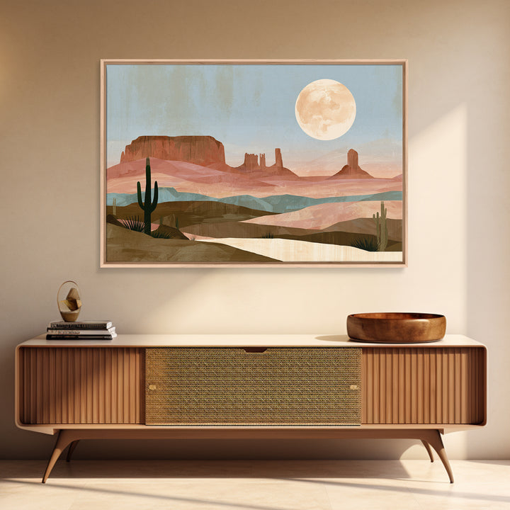 Desert Moon over Rolling Sand Framed Canvas Print, Desert Art, Modern Wall Art, Southwestern Decor, Oil Painting, Desert, DES-3x2-14