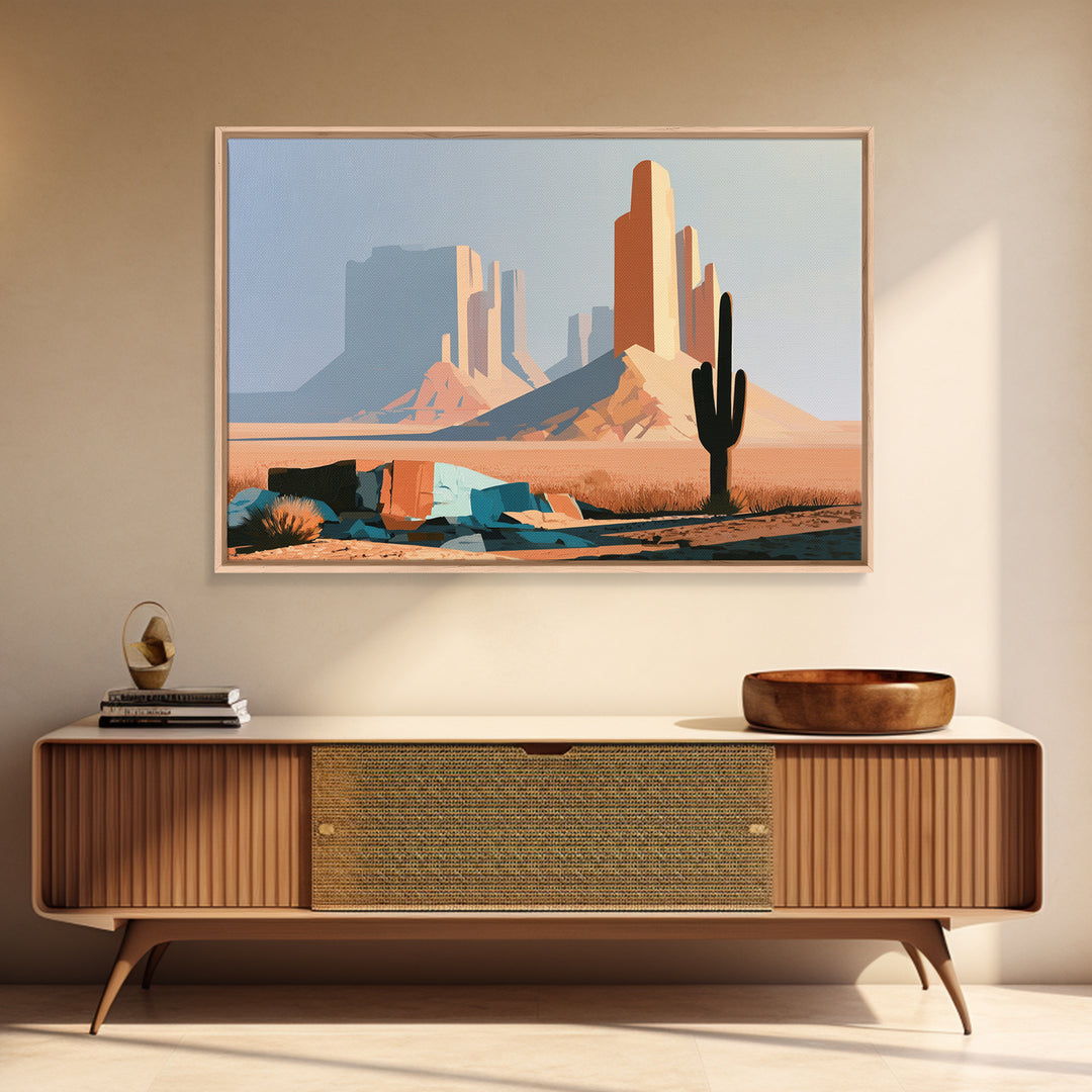 Terracotta and Cream Geometric Landscape Canvas Print, Desert Art, Western Decor, Southwestern Decor, Fine Art, Desert, DES-3x2-22