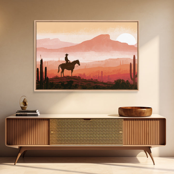 Dusty Horseback Rider at Sunset Canvas Print, Desert Art, Printable Wall Art, Southwestern Decor, Oil Painting, Desert, DES-3x2-51