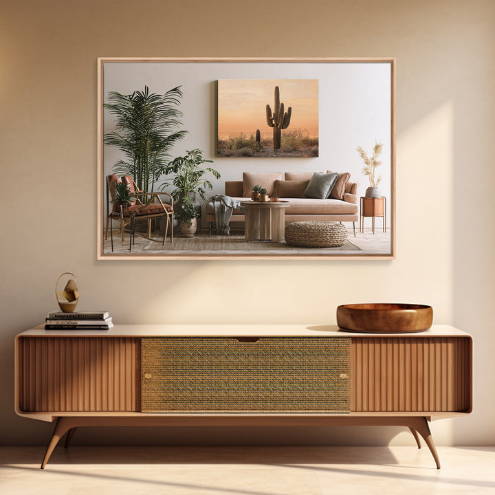 Saguaro Cactus under Orange Sunset Sky Canvas Print, Desert Art, Minimalist Decor, Southwestern Decor, Fine Art, Desert, DES-3x2-53