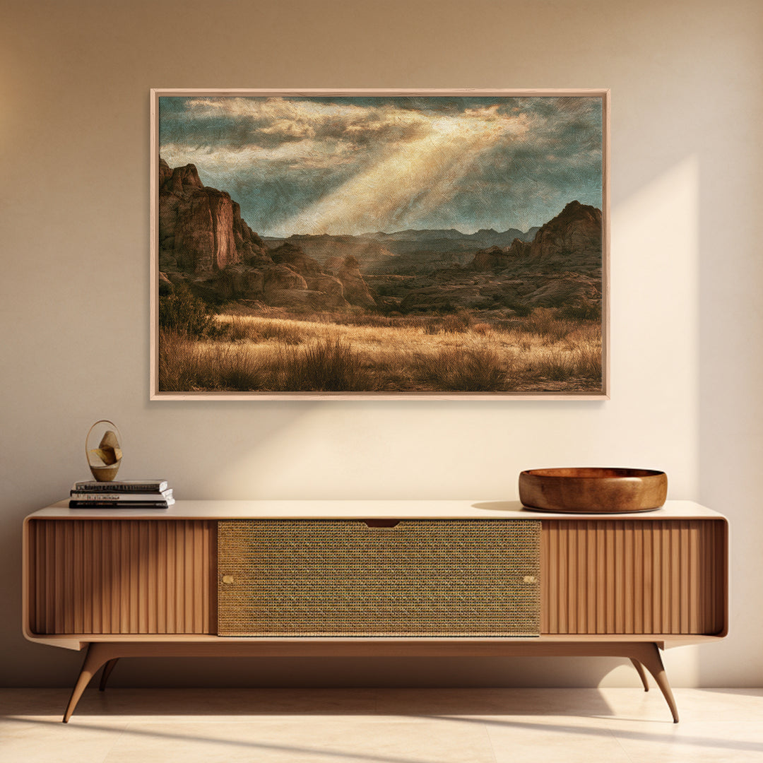 Sandstone Canyon with Dramatic Light Beam Canvas Print, Desert Art, Oil Painting, Southwestern Decor, Desert, Bedroom Wall Art, DES-3x2-68