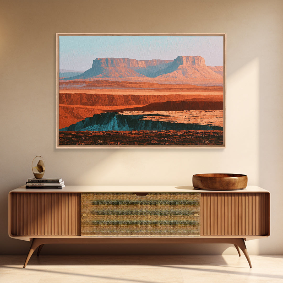 Abstract Mesa Landscape Framed Canvas Print, Desert Art, Western Wall Art, Southwestern Decor, Desert, Statement Artwork, DES-3x2-7