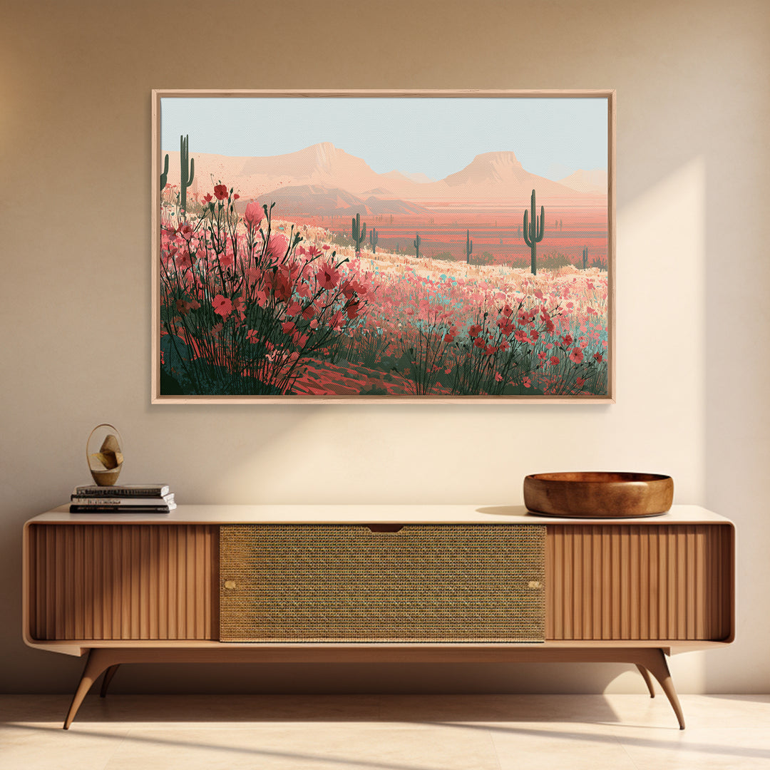 Desert Wildflowers After Spring Rain Framed Canvas Print, Desert Art, Original Art, Southwestern Decor, Fine Art, Desert, DES-3x2-80