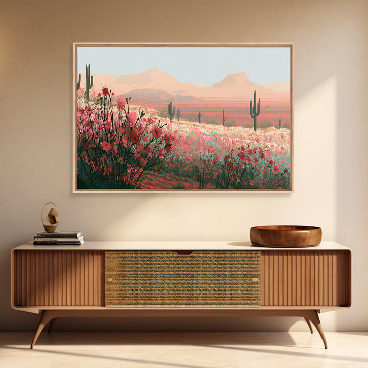 Desert Wildflowers After Spring Rain Framed Canvas Print, Desert Art, Original Art, Southwestern Decor, Fine Art, Desert, DES-3x2-80