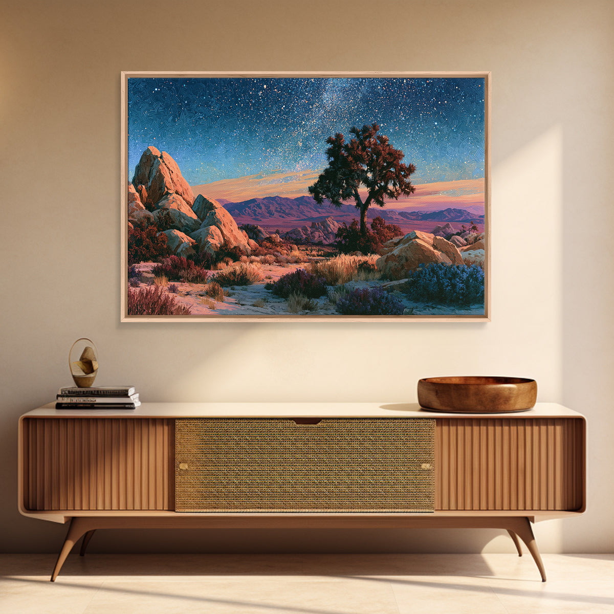 Joshua Tree under Star Filled Night Framed Canvas Print, Desert Art, Statement Artwork, Southwestern Decor, Fine Art, Desert, DES-3x2-82