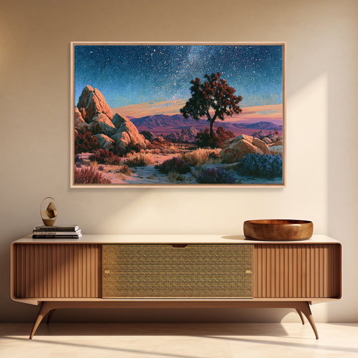 Joshua Tree under Star Filled Night Framed Canvas Print, Desert Art, Statement Artwork, Southwestern Decor, Fine Art, Desert, DES-3x2-82